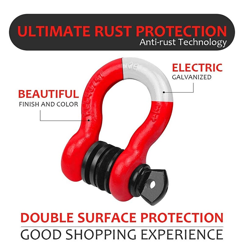 AUTOBOTS Shackles 3/4" (2 Pack), D Ring Shackles 45,000Ib Max Break Strength with 7/8" Pin & Isolator Washers Heavy Duty Clevis Shackle for Tow Strap Jeep Vehicle Off Road Recovery Red-Black - Image 5